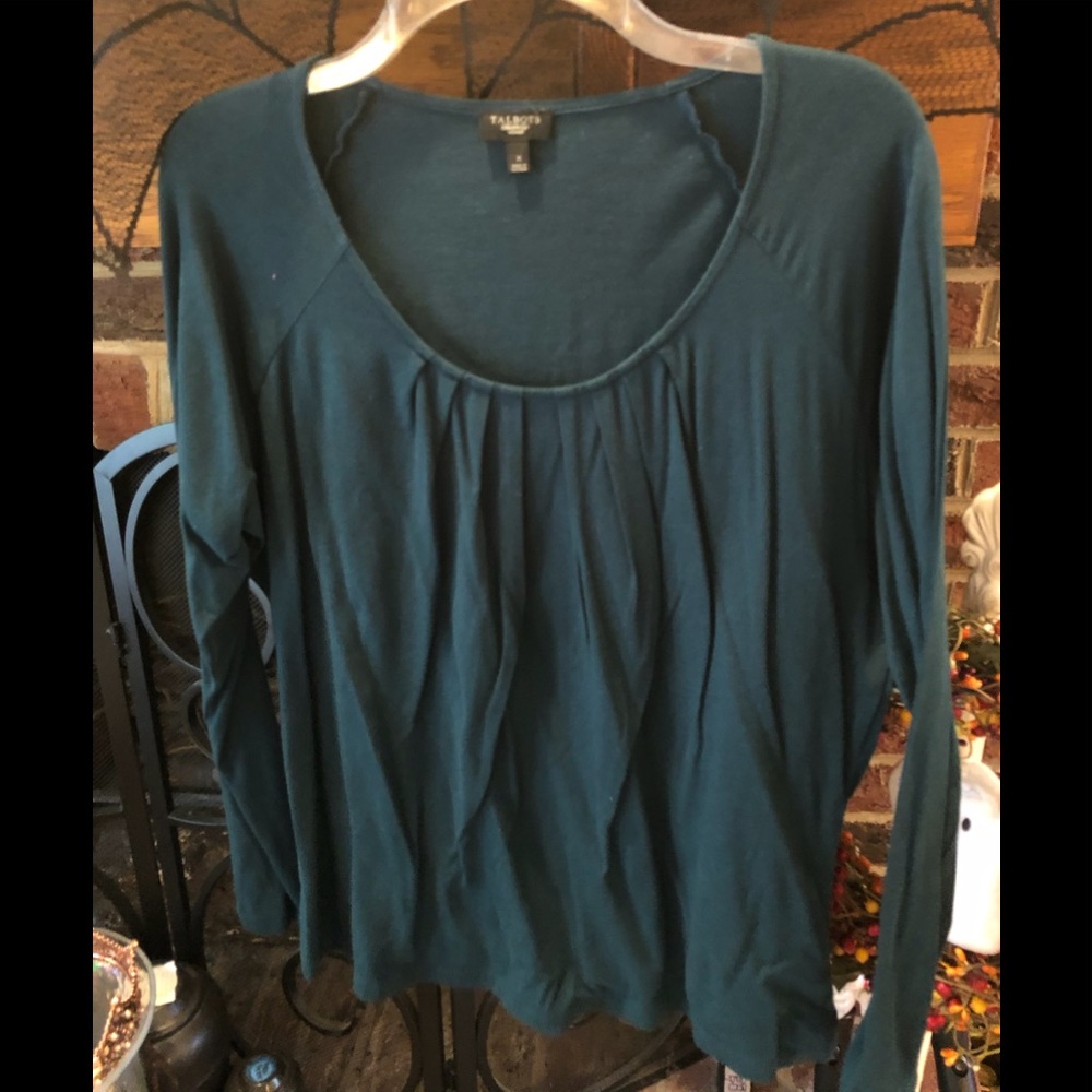 Talbots Teal long-sleeve smocked Top.